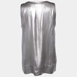 Brunello Cucinelli Silver Metallic Silk Tank Top L