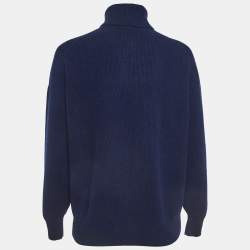 Pre Owned Brunello Cucinelli Blue Rib Knit Turtle Neck Sweater L