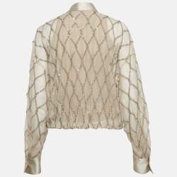 Brunello Cucinelli Beige Argyle Sequined Silk Shirt M