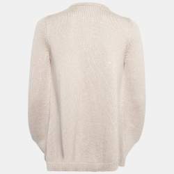 Pre Owned Brunello Cucinelli Grey Rib Knit Sequin Embellished Sleeveless Cardigan M