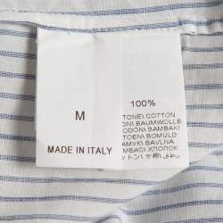 Brunello Cucinelli White/Blue Pinstripe Cotton Draped Sleeveless Blouse M