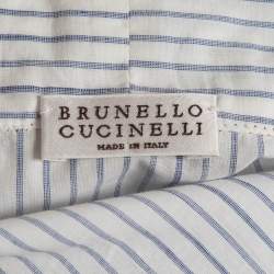 Brunello Cucinelli White/Blue Pinstripe Cotton Draped Sleeveless Blouse M