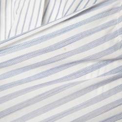 Brunello Cucinelli White/Blue Pinstripe Cotton Draped Sleeveless Blouse M
