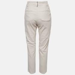 Pre Owned Brunello Cucinelli Cream Pleated Cotton Blend Formal Trousers S