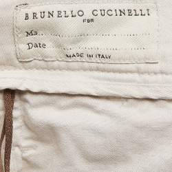 Pre Owned Brunello Cucinelli Cream Pleated Cotton Blend Formal Trousers S