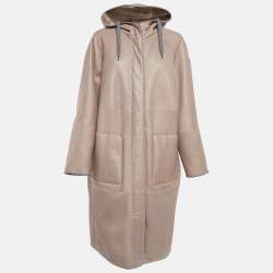 Brunello Cucinelli Tan Reversible Hooded Shearling Coat XL