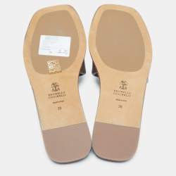 Brunello Cucinelli Brown Leather  Square Toe Flat Slide Size 39
