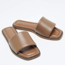 Brunello Cucinelli Brown Leather  Square Toe Flat Slide Size 39