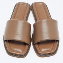 Brunello Cucinelli Brown Leather  Square Toe Flat Slide Size 39