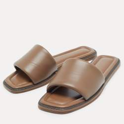 Brunello Cucinelli Brown Leather  Square Toe Flat Slide Size 39