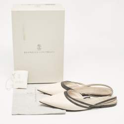 Brunello Cucinelli Cream Leather Embellished Slingback Flats 41
