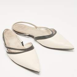 Brunello Cucinelli Cream Leather Embellished Slingback Flats 41