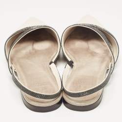 Brunello Cucinelli Cream Leather Embellished Slingback Flats 41