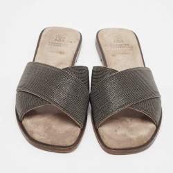 Brunello Cucinelli Metallic Beaded Suede Flat Slides Size 40.5