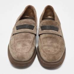 Brunello Cucinelli Brown Suede Monoli Loafers Size 40