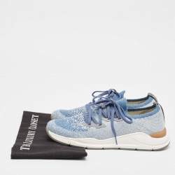 Pre Owned Brunello Cucinelli Blue/White Knit Fabric Low Top Sneakers Size 38