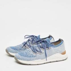 Pre Owned Brunello Cucinelli Blue/White Knit Fabric Low Top Sneakers Size 38
