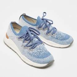Pre Owned Brunello Cucinelli Blue/White Knit Fabric Low Top Sneakers Size 38
