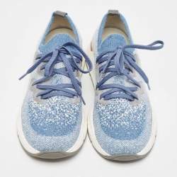Pre Owned Brunello Cucinelli Blue/White Knit Fabric Low Top Sneakers Size 38