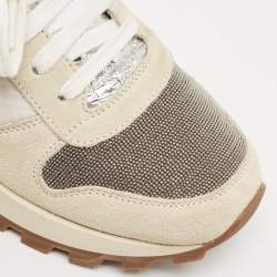 Pre Owned Brunello Cucinelli White/Grey Nylon and Suede Low Top Sneakers Size 39