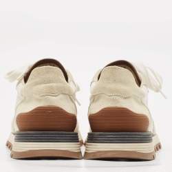 Pre Owned Brunello Cucinelli White/Grey Nylon and Suede Low Top Sneakers Size 39