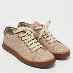 Pre Owned Brunello Cucinelli Beige Glitter Fabric Low Top Sneakers Size 38