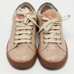 Pre Owned Brunello Cucinelli Beige Glitter Fabric Low Top Sneakers Size 38