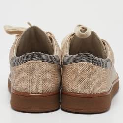 Pre Owned Brunello Cucinelli Beige Glitter Fabric Low Top Sneakers Size 38