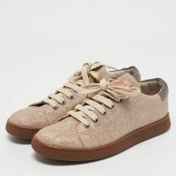Pre Owned Brunello Cucinelli Beige Glitter Fabric Low Top Sneakers Size 38