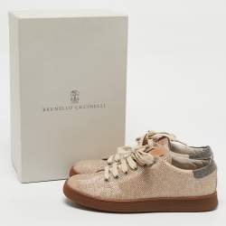 Pre Owned Brunello Cucinelli Beige Glitter Fabric Low Top Sneakers Size 38