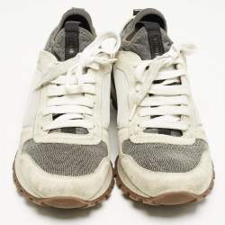 Brunello Cucinelli Grey/White Suede and Mesh Low Top Sneakers Size 39