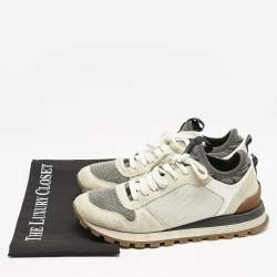Brunello Cucinelli Grey/White Suede and Mesh Low Top Sneakers Size 39