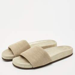Brunello Cucinelli Gold Metal and Suede Flat Slides Size 40