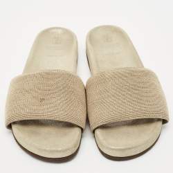 Brunello Cucinelli Gold Metal and Suede Flat Slides Size 40