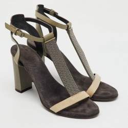 Brunello Cucinelli Multicolor Leather and Beads T-Strap Sandals Size 40