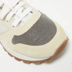 Brunello Cucinelli Grey/White Suede and Fabric Low Top Sneakers Size 39