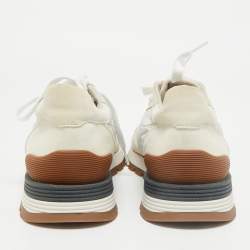 Brunello Cucinelli Grey/White Suede and Fabric Low Top Sneakers Size 39