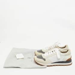 Brunello Cucinelli Grey/White Suede and Fabric Low Top Sneakers Size 39