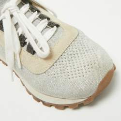 Pre Owned Brunello Cucinelli Grey/Silver Suede and Mesh Low Top Sneakers Size 38.5
