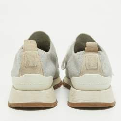Pre Owned Brunello Cucinelli Grey/Silver Suede and Mesh Low Top Sneakers Size 38.5