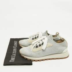 Pre Owned Brunello Cucinelli Grey/Silver Suede and Mesh Low Top Sneakers Size 38.5