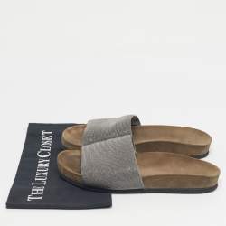 Pre Owned Brunello Cucinelli Silver Metal and Suede Monili Flat Slides Size 38