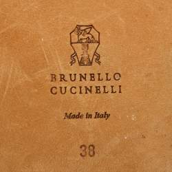 Pre Owned Brunello Cucinelli Black Leather Beads Knot T-Strap Flat Sandals Size 38