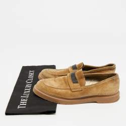 Pre Owned Brunello Cucinelli Brown Suede Monoli Penny Loafers Size 38