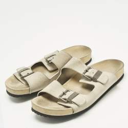 Pre Owned Brunello Cucinelli Off White Suede Flat Slide Sandals Size 38.5