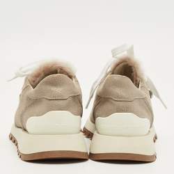 Pre Owned Brunello Cucinelli Grey Leather Lace Up Sneakers Size 35.5