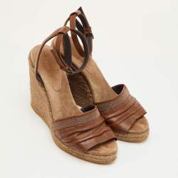 Pre Owned صندل بلاتفورم من برونيلو كوتشينيلي جلد بني من القش مقاس 40