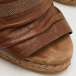 Pre Owned صندل بلاتفورم من برونيلو كوتشينيلي جلد بني من القش مقاس 40