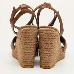 Pre Owned صندل بلاتفورم من برونيلو كوتشينيلي جلد بني من القش مقاس 40