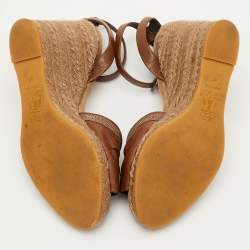 Pre Owned صندل بلاتفورم من برونيلو كوتشينيلي جلد بني من القش مقاس 40